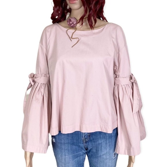 Free People So Obviously Yours Bell Sleeve Top Womens Small Blush Pink Cotton - Picture 4 of 13